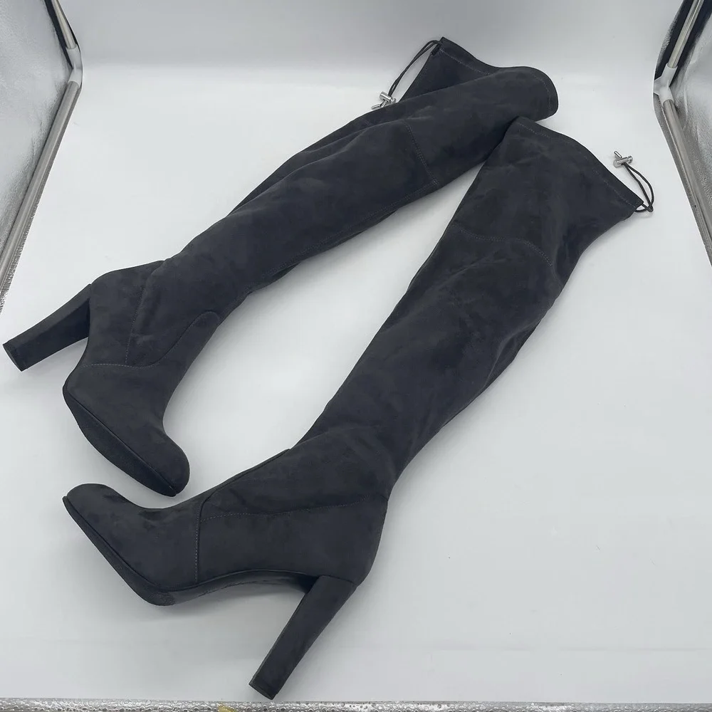 Sam Edelman Womens 8 Boots Kent Over the Knee Dark Gray Soft Vegan Suede Hi Heel